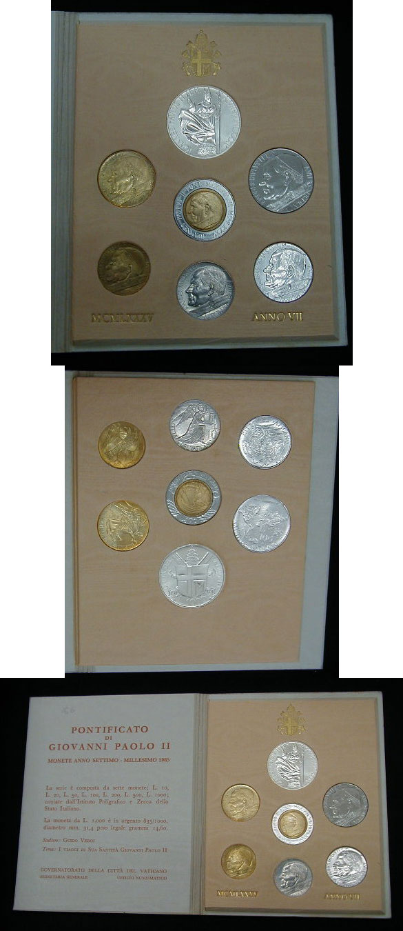 1985 Vatican Mint Set, 7 Coins B/U Photo
