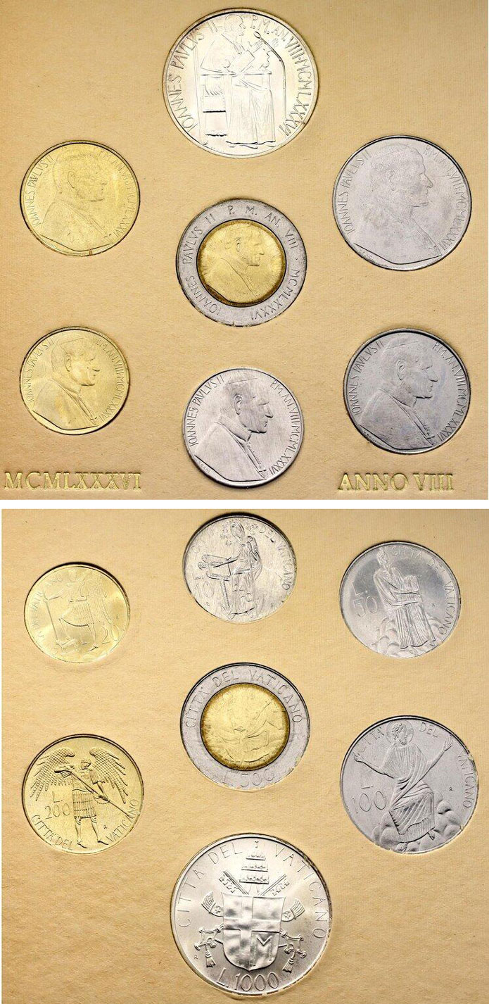 1986 Vatican Mint Set, 7 Coins B/U Photo