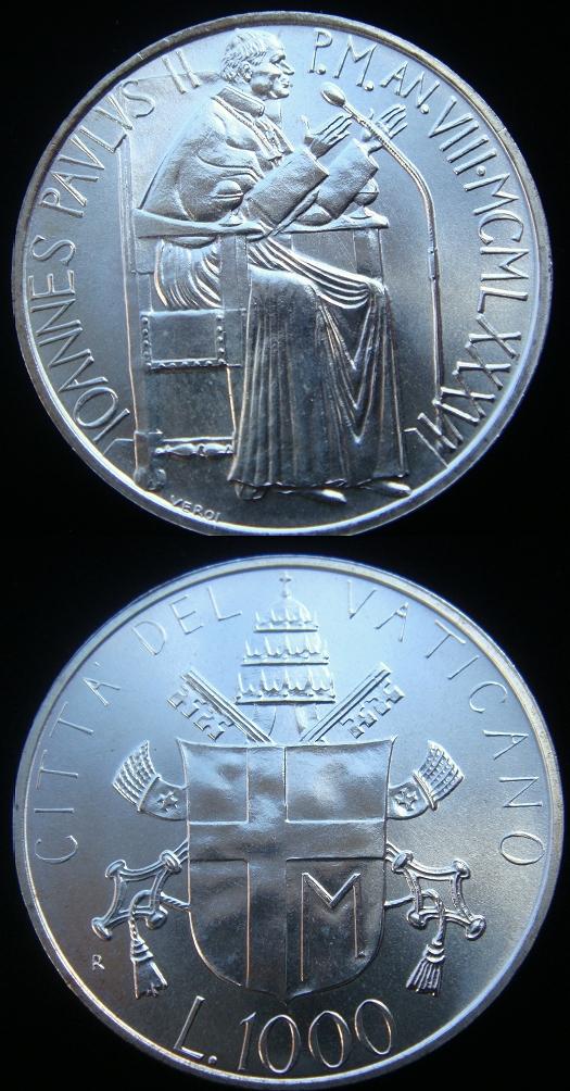 1986 Vatican 1000 Lire Silver Coin B/U Photo