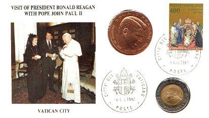 1987 Visit Ronald Reagan-John Paul II Coin Cover Photo