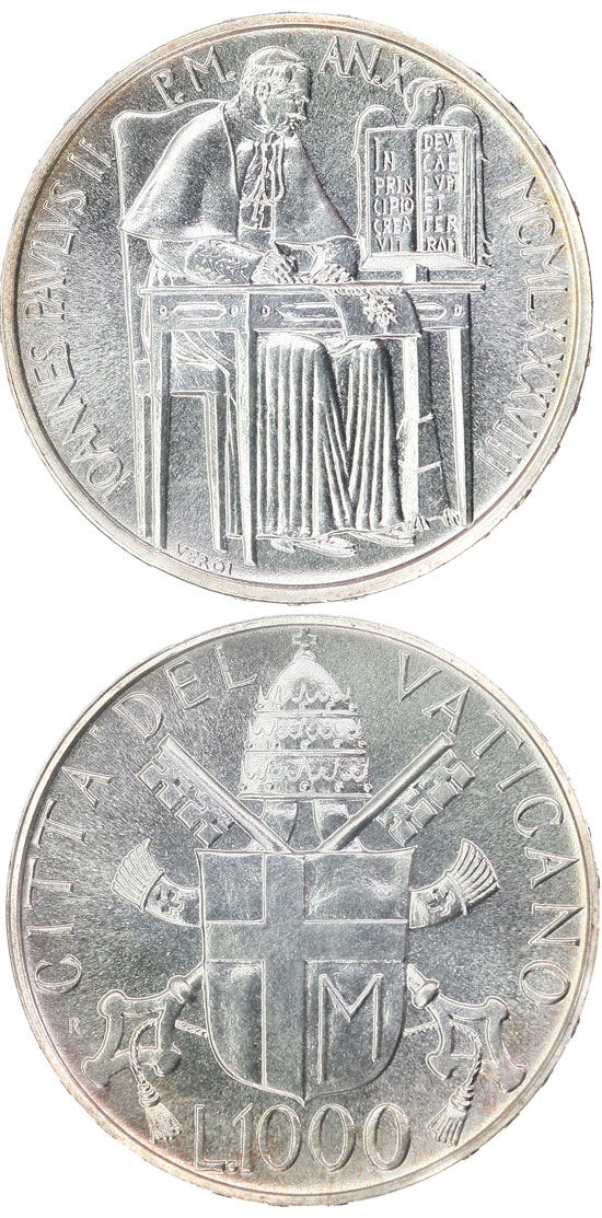 1988 Vatican 1000 Lire Silver Coin B/U Photo