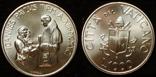 1991 Vatican 1000 Lire Silver Coin B/U Photo