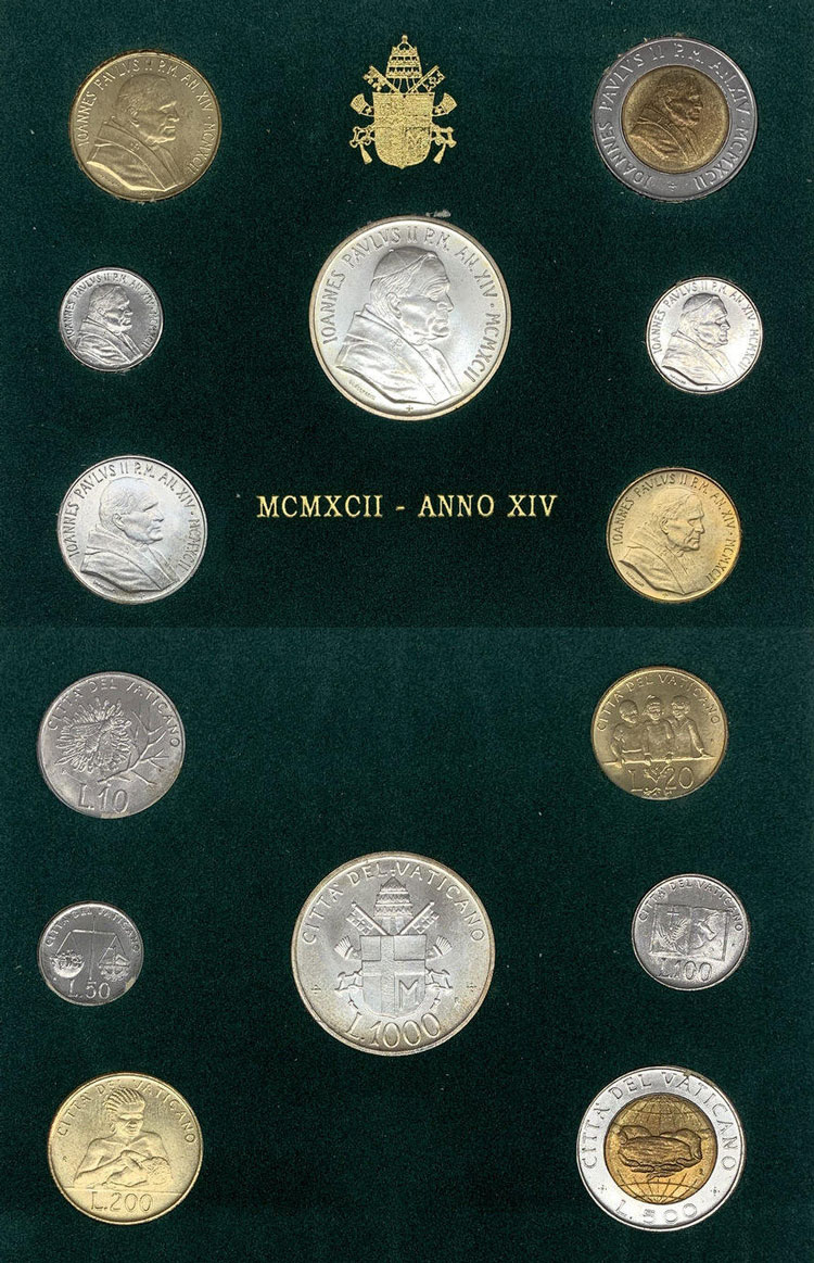 1992 Vatican Coin Set, 7 Coins B/U Photo