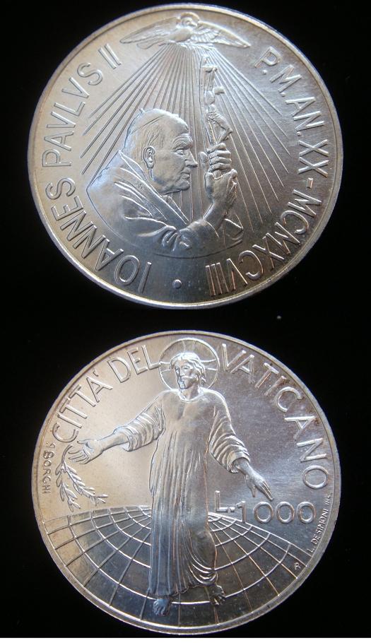 1998 Vatican 1000 Lire Silver Coin B/U Photo
