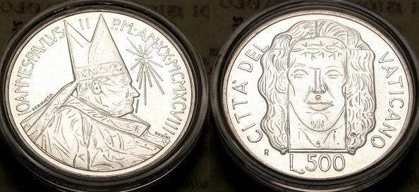 1998 Vatican 500 Lire Shroud of Turin Coin Photo
