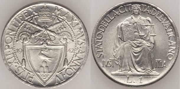 1942 Vatican City 1 Lira Photo