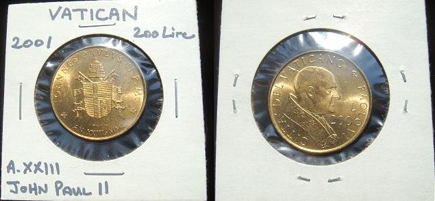2001 Vatican 200 Lire Coin BU Photo