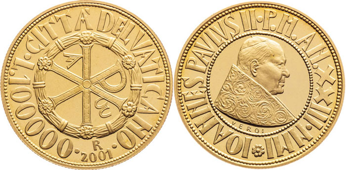 2001 Vatican 100,000 Lire Gold John Paul II Photo