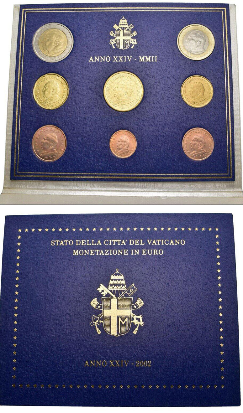 2002 Vatican Mint Set, 8 Euro Coins BU Photo