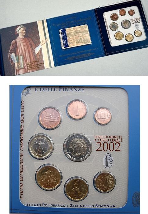 2002 Italy Mint Set, 8 Euro Coins BU DANTE Photo