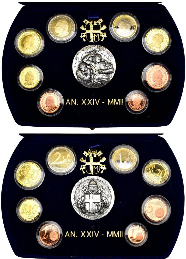 2002 Proof Set, First Euro Coins, John Paul II Photo