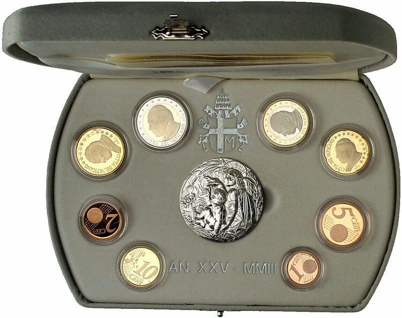 2003 Vatican Proof Set, 8 Euro Coins + Ar Medal Photo
