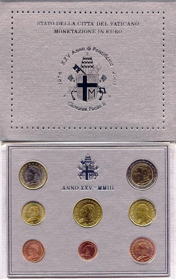 2003 Vatican Coin Set, 8 Euro Coins BU Photo