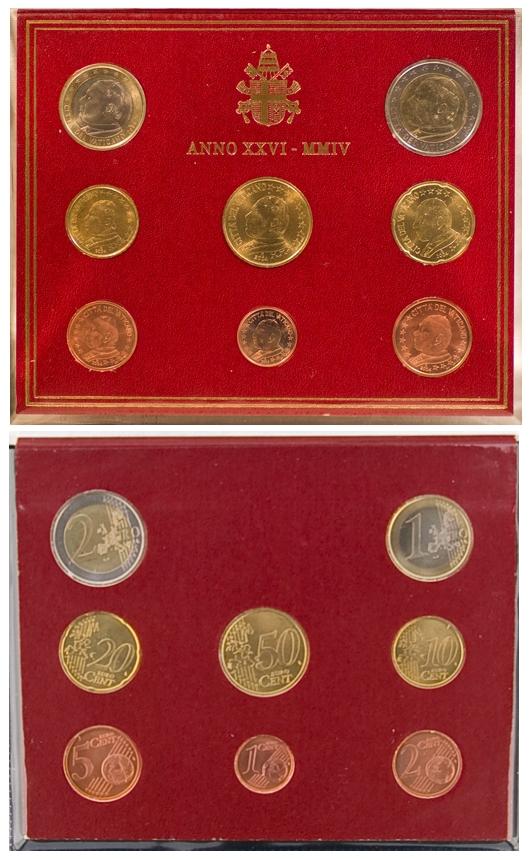 2004 Vatican Coin Set, 8 Euro Coins BU Photo