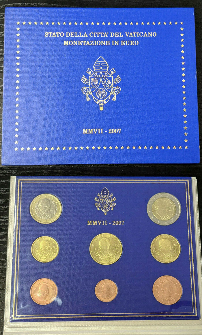 2007 Vatican Mint Set, 8 Euro Coins BU Photo