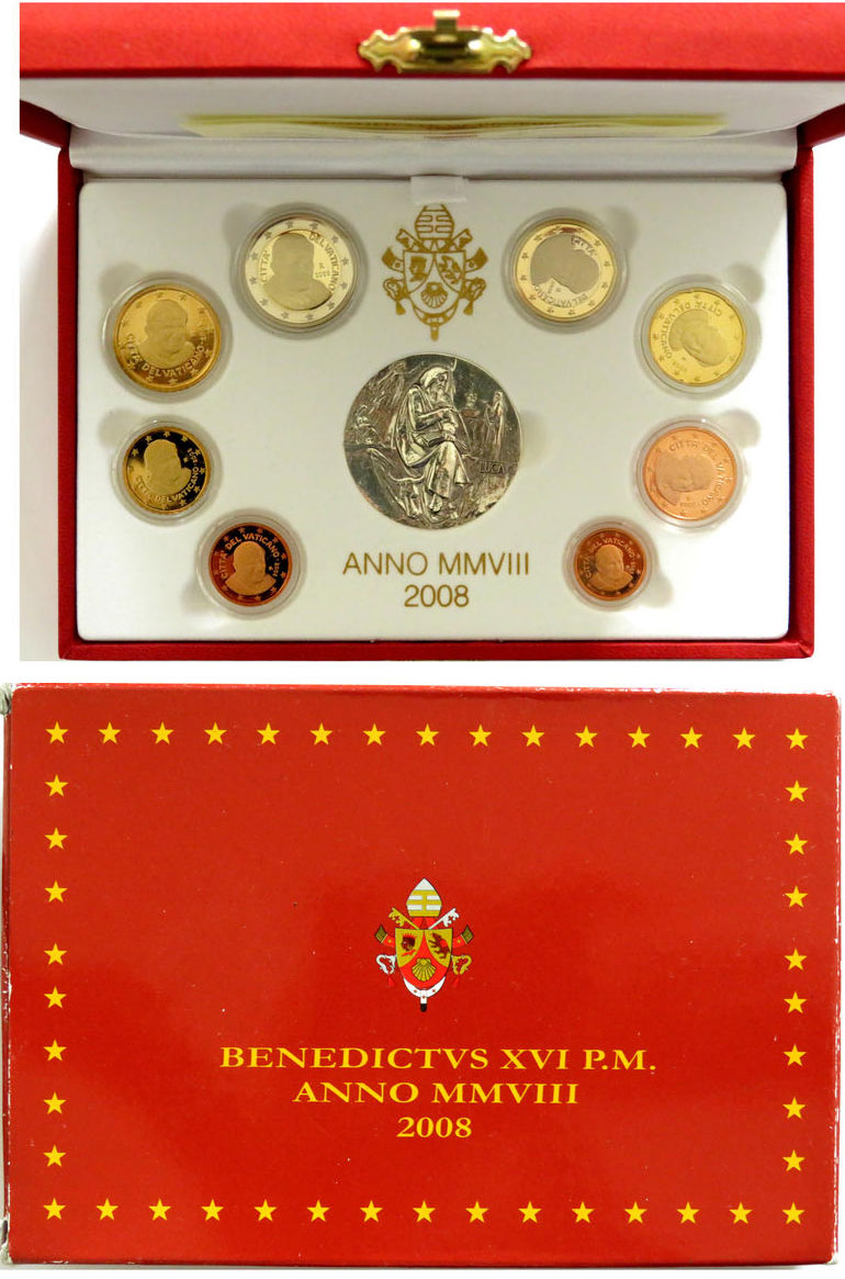 2008 Vatican Mint Set, 8 Euro Coins PROOF Photo