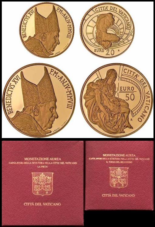2008 Vatican 20 & 50 Euro Gold Coins Photo