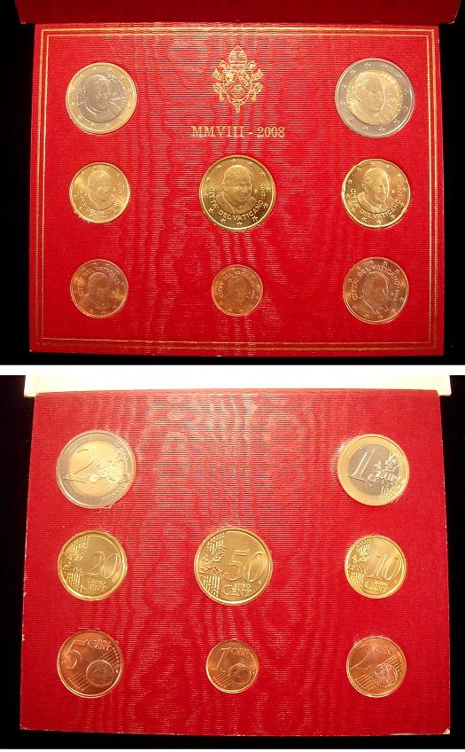 2008 Vatican Coin Set, 8 Euro Coins BU Photo
