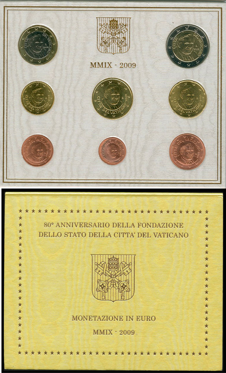 2009 Vatican Coin Set, 8 Euro Coins BU Photo