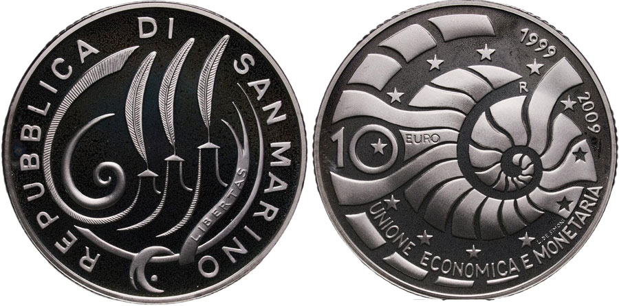 2009 San Marino Monetary Union Silver 10 Euro Photo