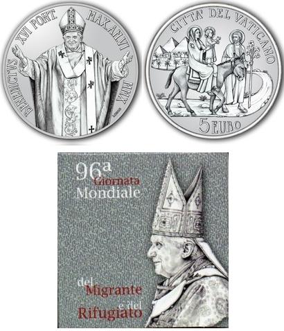 2010 Vatican 5 Euro Coin Migrants and Refugees Photo