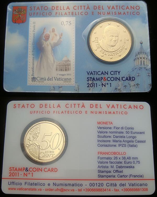 2011 Vatican Coin, Beatification Stamp Card Photo