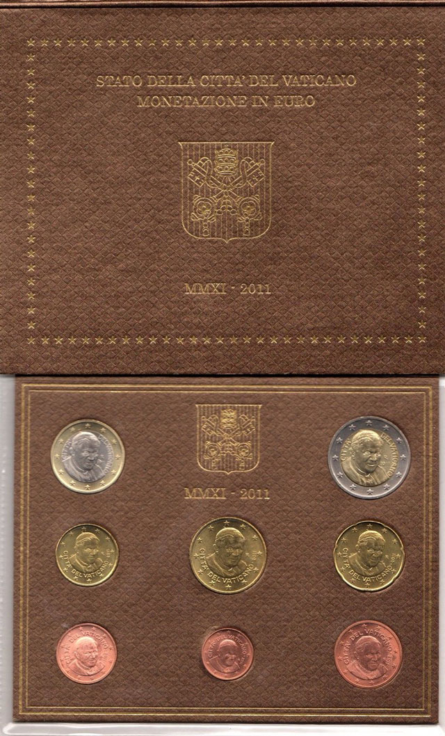 2011 Vatican Mint Set, 8 Euro Coins BU Photo