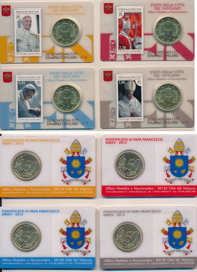 4 Vatican 2015 Coin & Stamp Cards of Pope Francis Photo