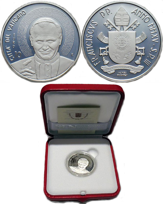 2015 Vatican 10 Euro Death of John Paul II Coin Photo