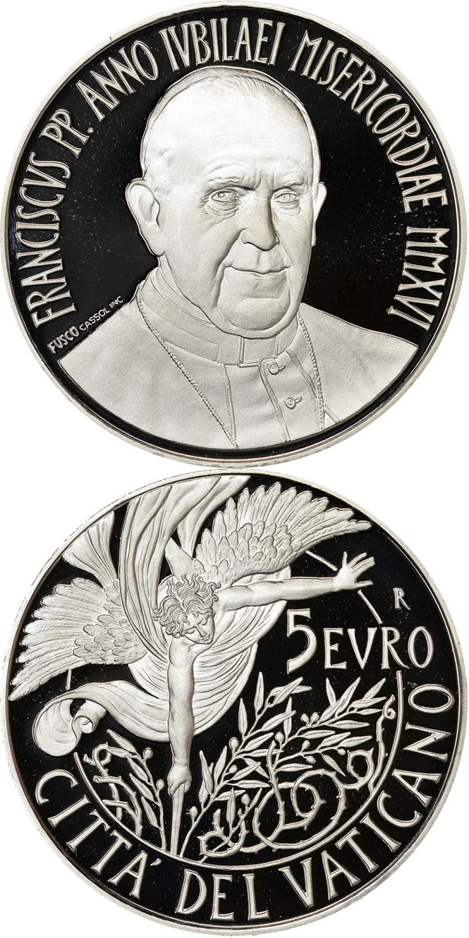 2016 Vatican 5 Euro Silver Angel Coin Photo