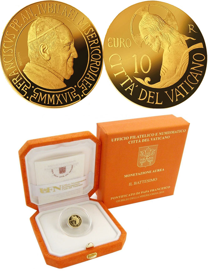 2016 Vatican 10 Euro Gold Coin BAPTISM Photo