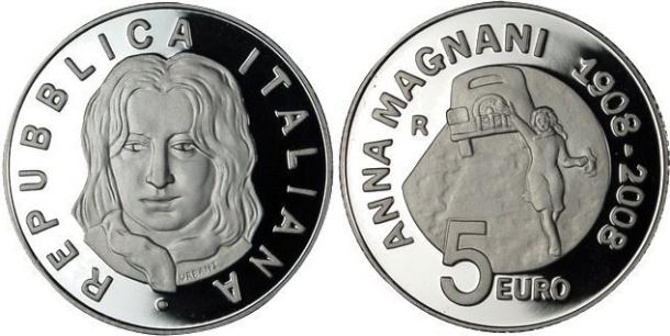 2008 Italy 5 Euro Silver Coin ANNA MAGNANI Photo