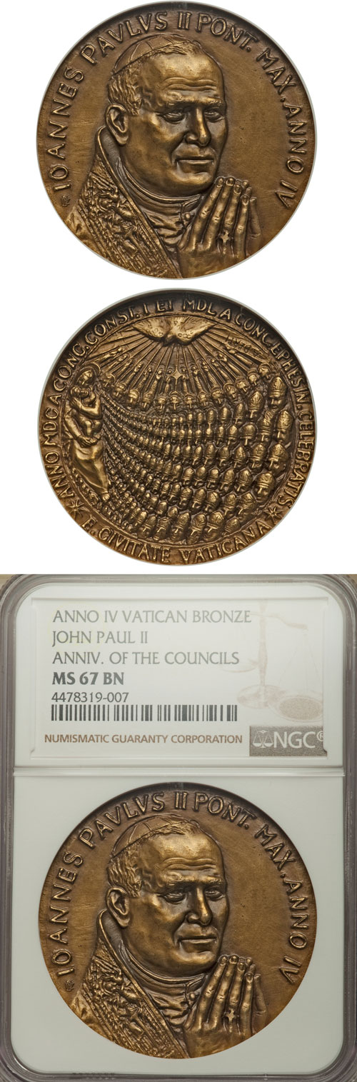John Paul II Anno IV Bronze Medal NGC MS67 Photo