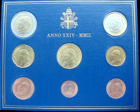 2002 Vatican Mint Set, 8 Euro Coins BU Photo