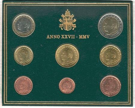 2005 Vatican Mint Set, 8 Euro Coins BU Photo