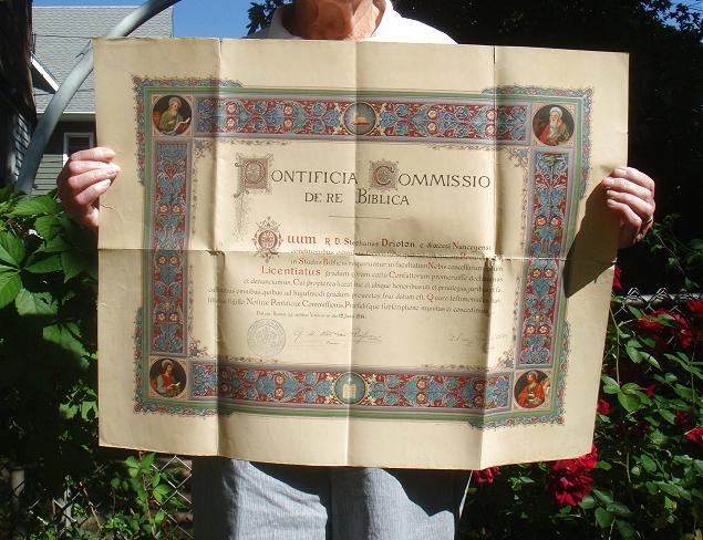 1914 Pontifical Biblical Commission Certificate Photo