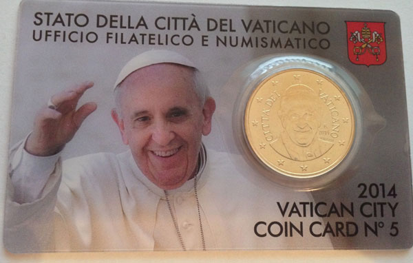 2014 Vatican Coin Card of Pope Francis Photo