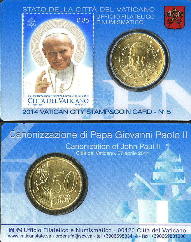 2014 Vatican Coin & Canonization Stamp Card Photo