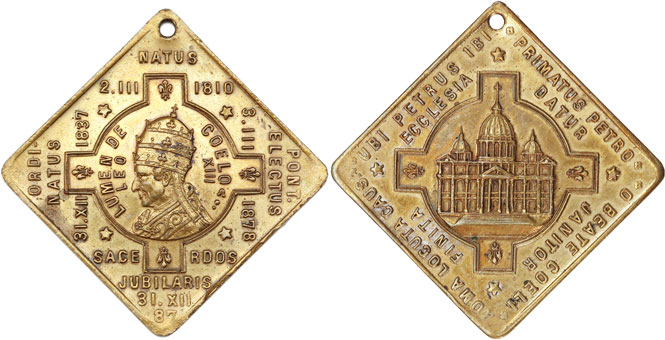 Leo XIII 1887 Ann. Priesthood Square Medal Photo