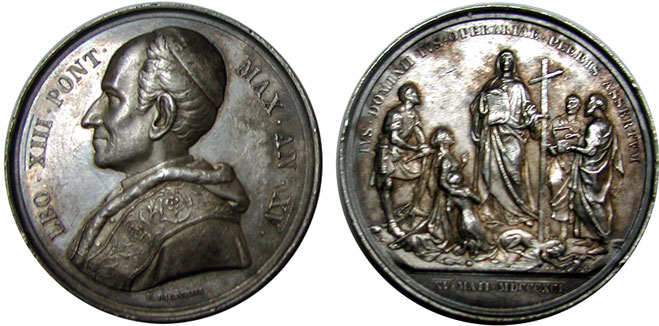 Leo XIII 1892 Anno XV Silver Medal RERUM NOVARUM Photo