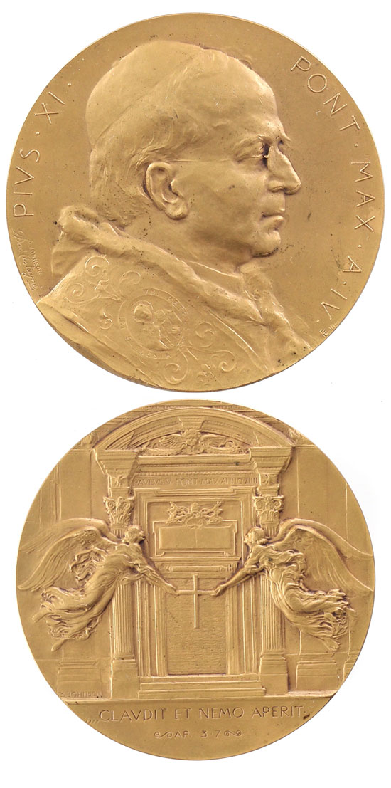 Pius XI 1925 Closing of Holy Year Medal 67mm Photo