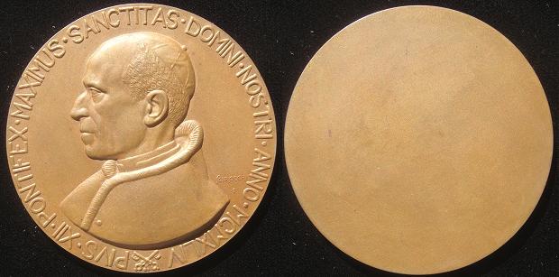 Pius XII 1950 Uniface Bronze Medal 65mm Photo