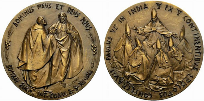 Paul VI 1964 Visit to India Bronze Medal Photo
