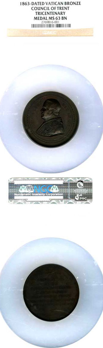 Pius IX 1863 Medal, Council of Trent 52mm Photo