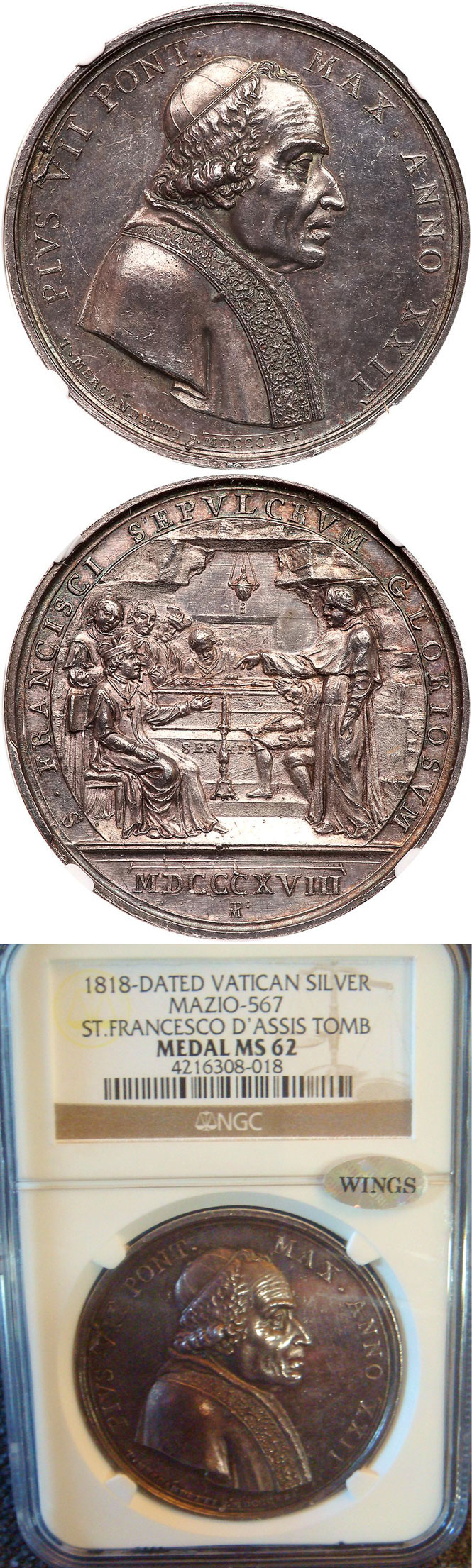 Pius VII (1800-23) Tomb St Francis Assisi Ag Medal Photo