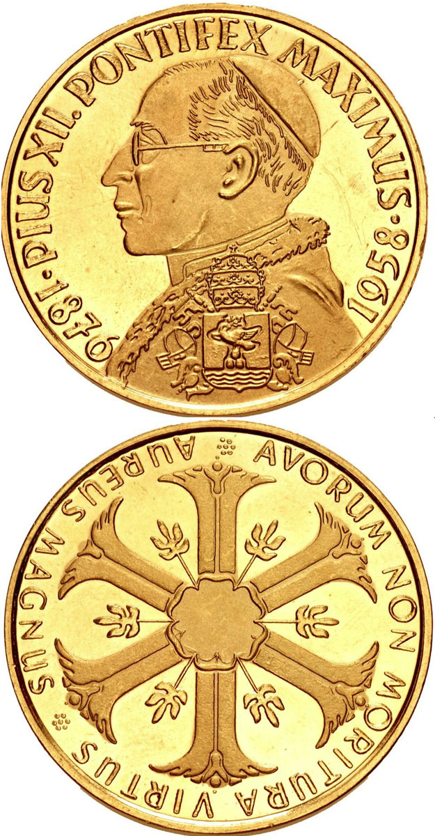 Pius XII (1939-58) Gold Medal Aureus Magnus 36mm Photo