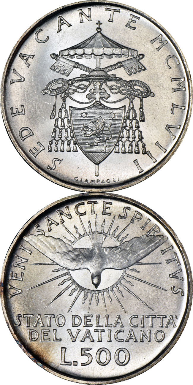 1958 Sede Vacante 500 Lire Coin Photo