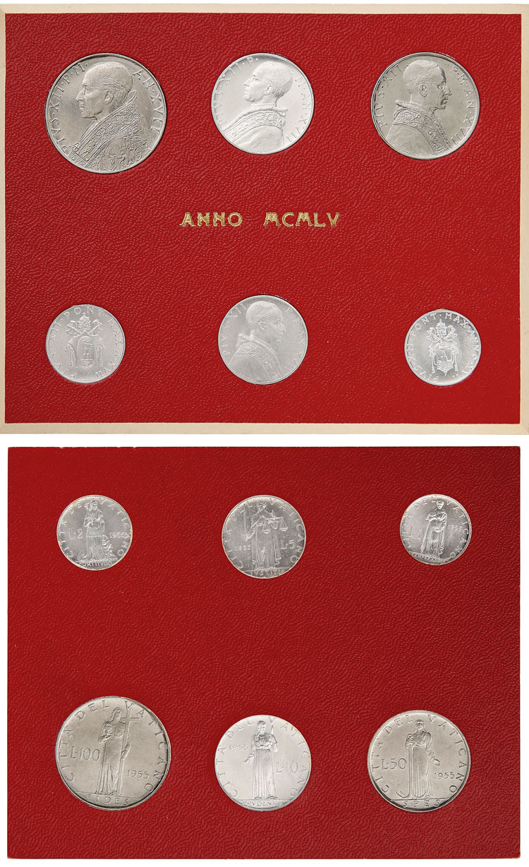1955 Vatican Mint Set, 6 Coins BU Photo