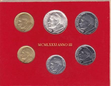 1981 Vatican Mint Coin Set, 6 Coins BU Photo
